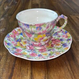 Fenton Du Barry James Kent Floral Teacup and Saucer Set